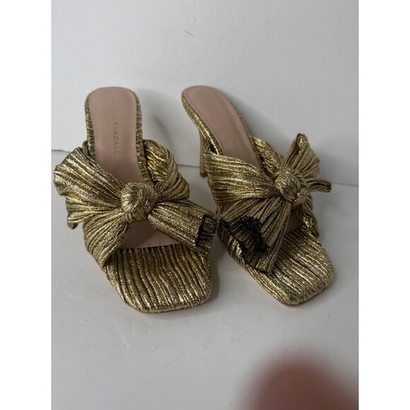 NEW Loeffler Randall Claudia Pleated Bow Heeled Sandal Gold Dress Shoe Size 6.5 - Picture 4 of 8
